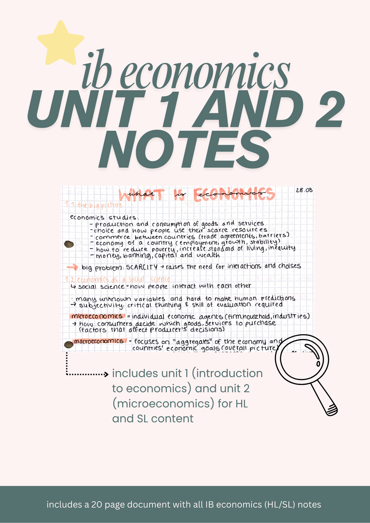 IB economics SL/HL Unit 1 and 2 Handwritten Notes